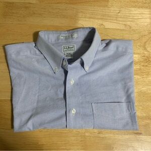 LL Bean Shirt Mens 17 Blue‎ Button Up Short Sleeve Collared Cotton